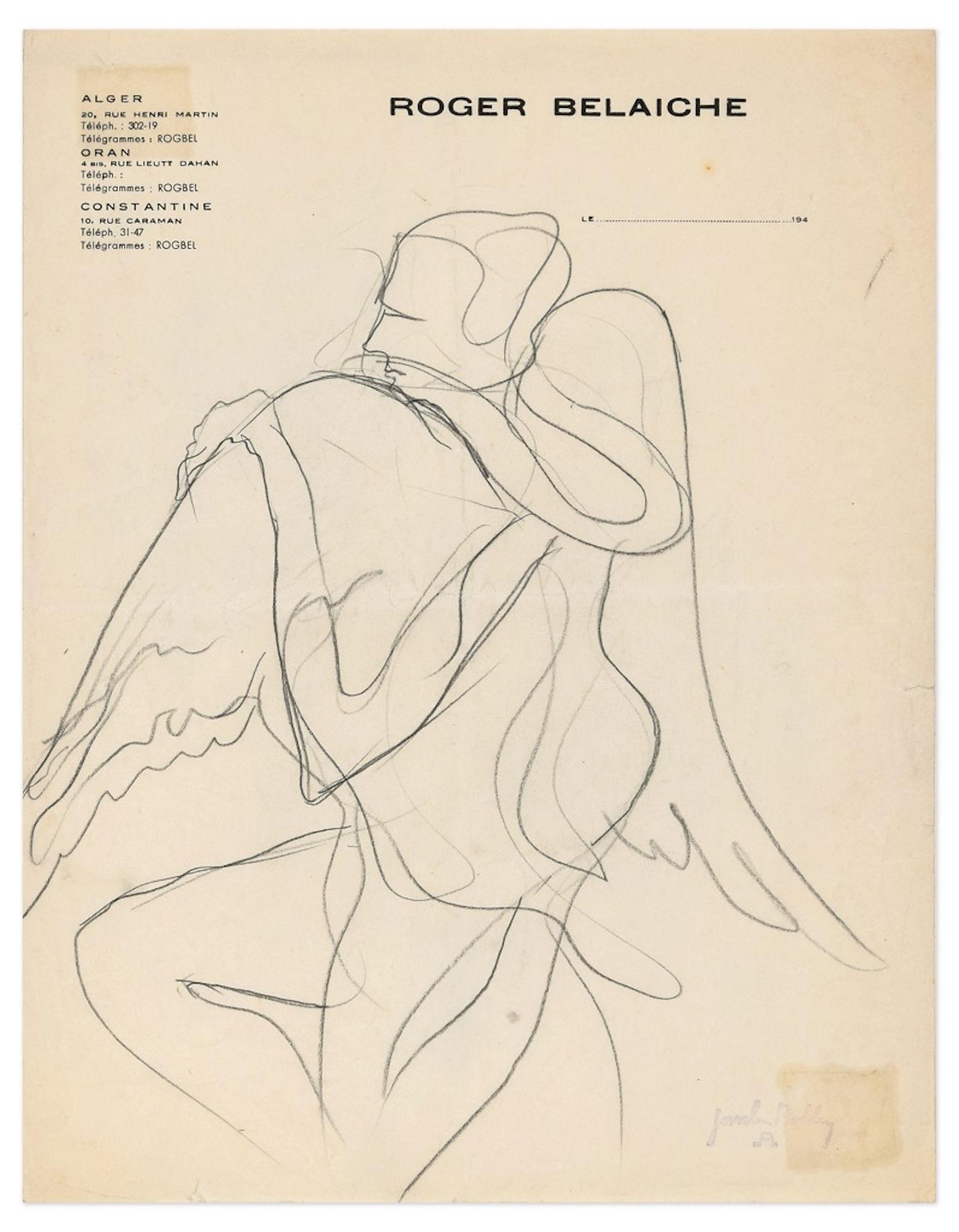 Josselin Bodley Figurative Art - Winged Figure - Pencil Drawing by J. Bodley - 1940