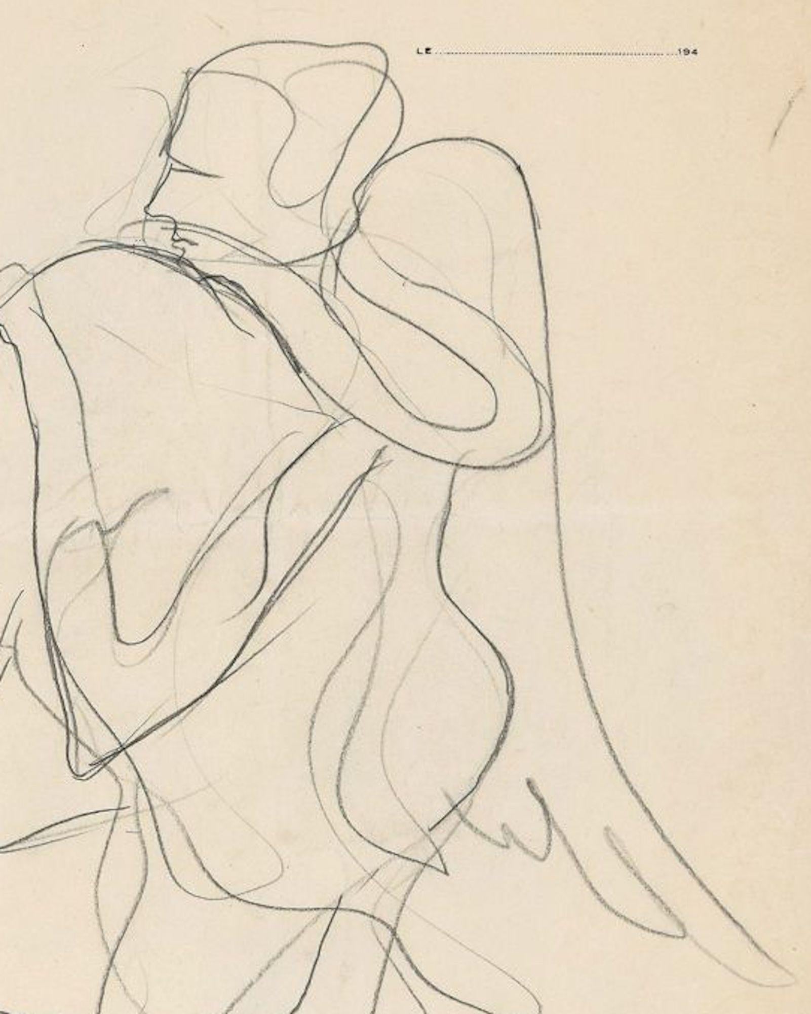 Winged Figure - Pencil Drawing by J. Bodley - 1940 - Art by Josselin Bodley