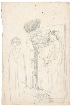 Une Chambre - Disegno originale a matita di un artista francese sconosciuto della fine del 1800