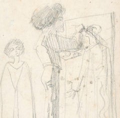 Une Chambre - Original Pencil Drawing by Unknown French Artist Late 1800