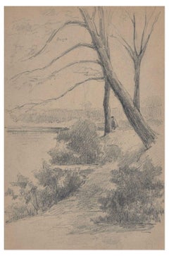 Unknown Landscapes With Trees And River Pencil Drawing By Unknown French Master 1919 For Sale At 1stdibs