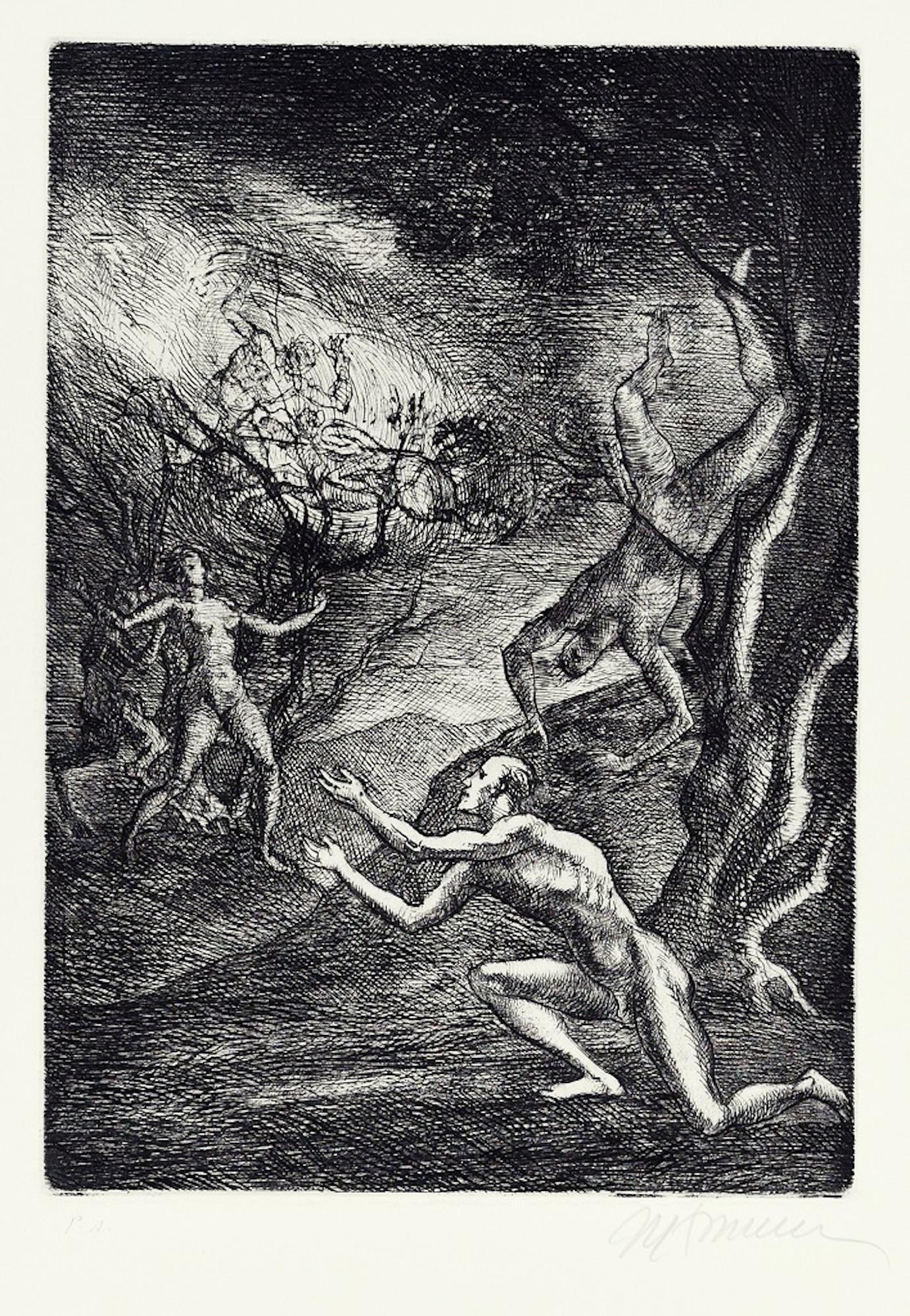 Marcello Tommasi Figurative Print - Untitled - From "Don Chisciotte" - Original Etching by M. Tommasi - 1970