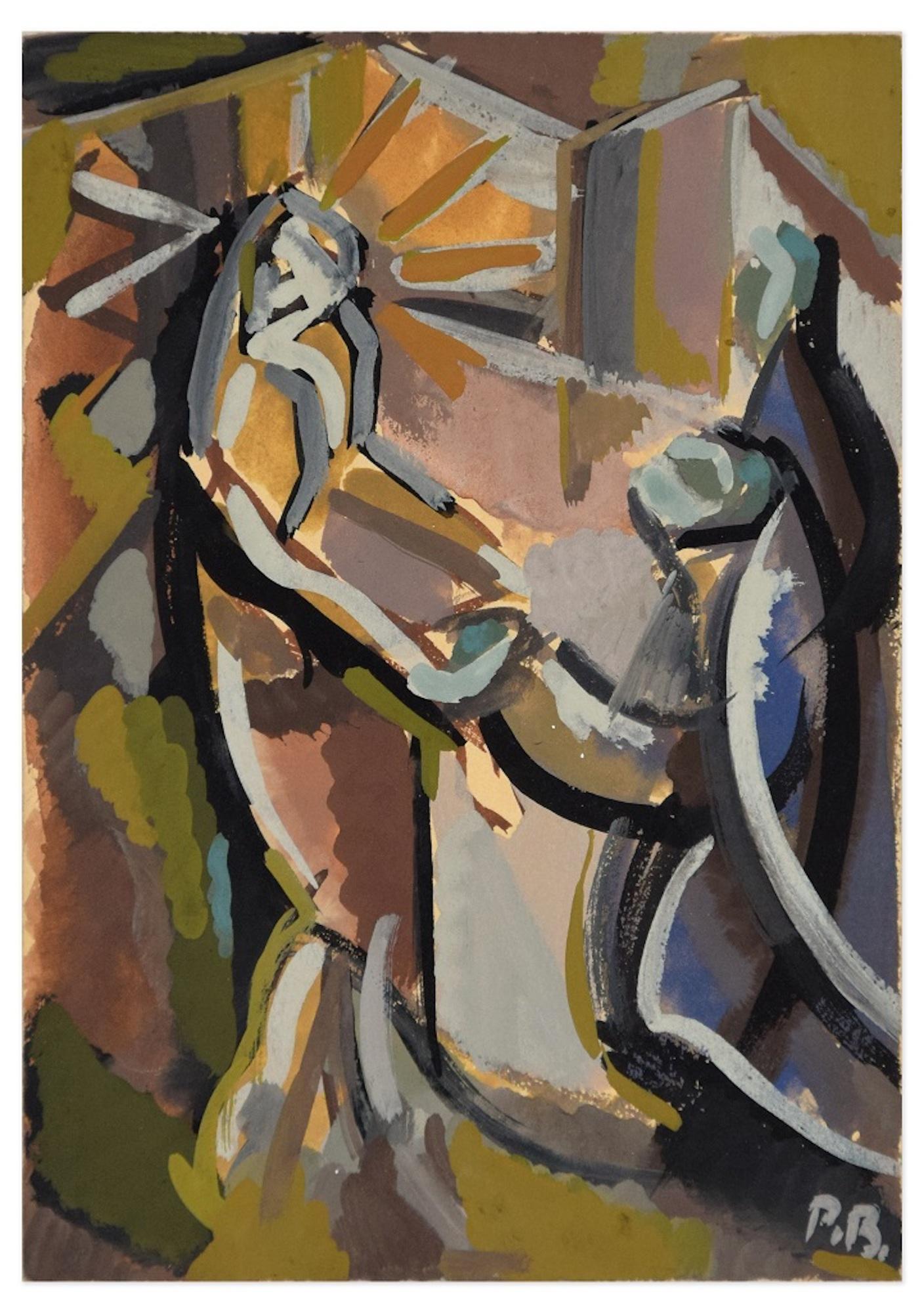 Paul Henry Bony Abstract Painting - Appareil du Christ à la Colonne - Original Tempera by Paul Bony - 1932