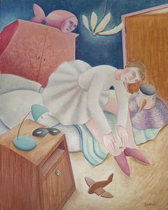Ballerina - Olio su pannello di legno di C. Benghi - Anni 2000