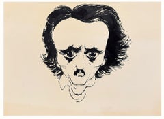 Caricature (Portrait of E.A. Poe) - China Ink Drawing by A. Hallman - 1950s
