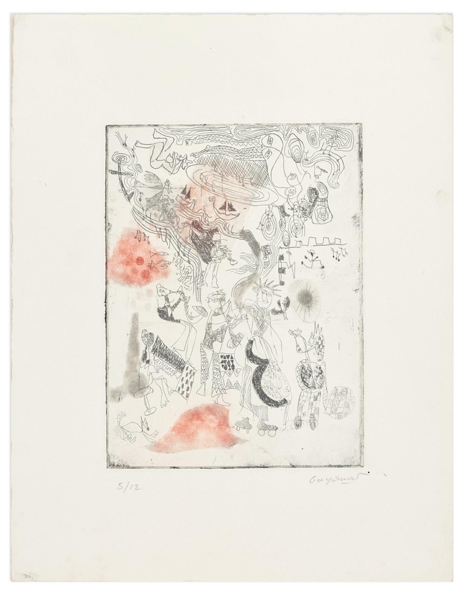 Playing è una splendida acquaforte con acquatinta colorata su carta avorio, realizzata dall'artista contemporaneo francese A. Gérard Guyomard.

Edizione di 12 stampe. Firmato e numerato a mano a matita sui margini inferiori: Guyomand