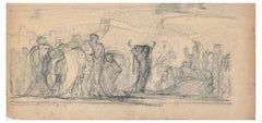 The Forum - Original Charcoal Drawing by French Artist End of 19th Century