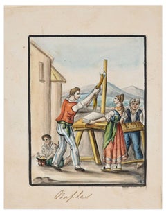 Antique Naples - Original Ink and Watercolor by Anonymous Neapolitan Master - 1800