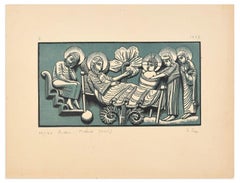 Antique Nativité - Original Woodcut Print by I. Sage - 1927