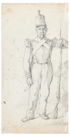 Soldier - Original Pencil Drawing by an Unknown French Artist - 19th Century