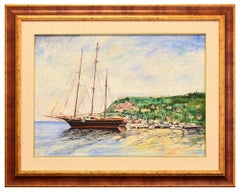 Vintage View of Isola d'Elba - Original Oil on Canvas by Luciano Sacco - 1970s