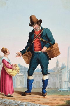 The Peddler - Original Ink and Watercolor by Anonymous Italian Artist - 1800