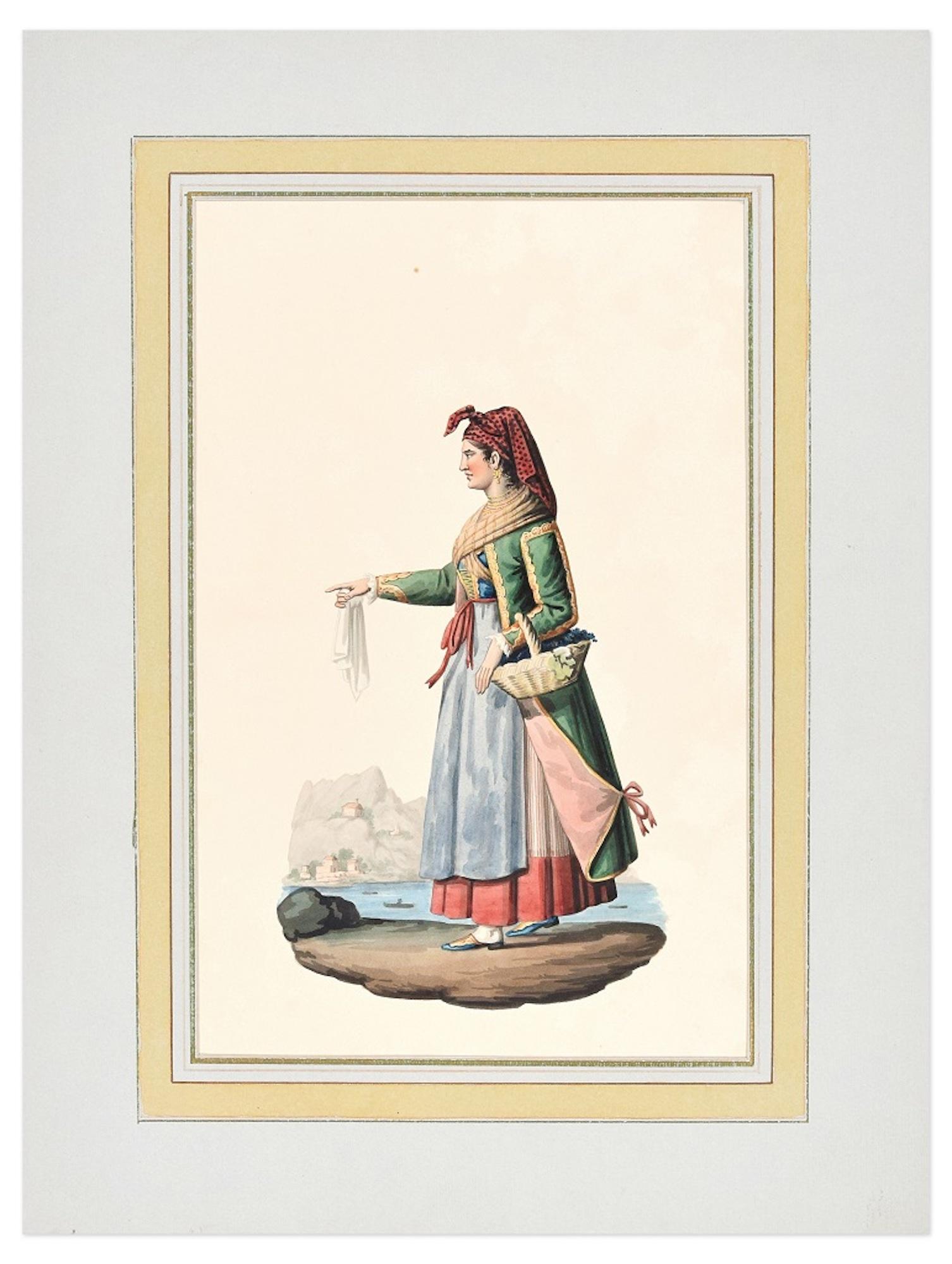 Procida  - Original Ink Watercolor by M. De Vito - Early 1800 - Art by Michela De Vito