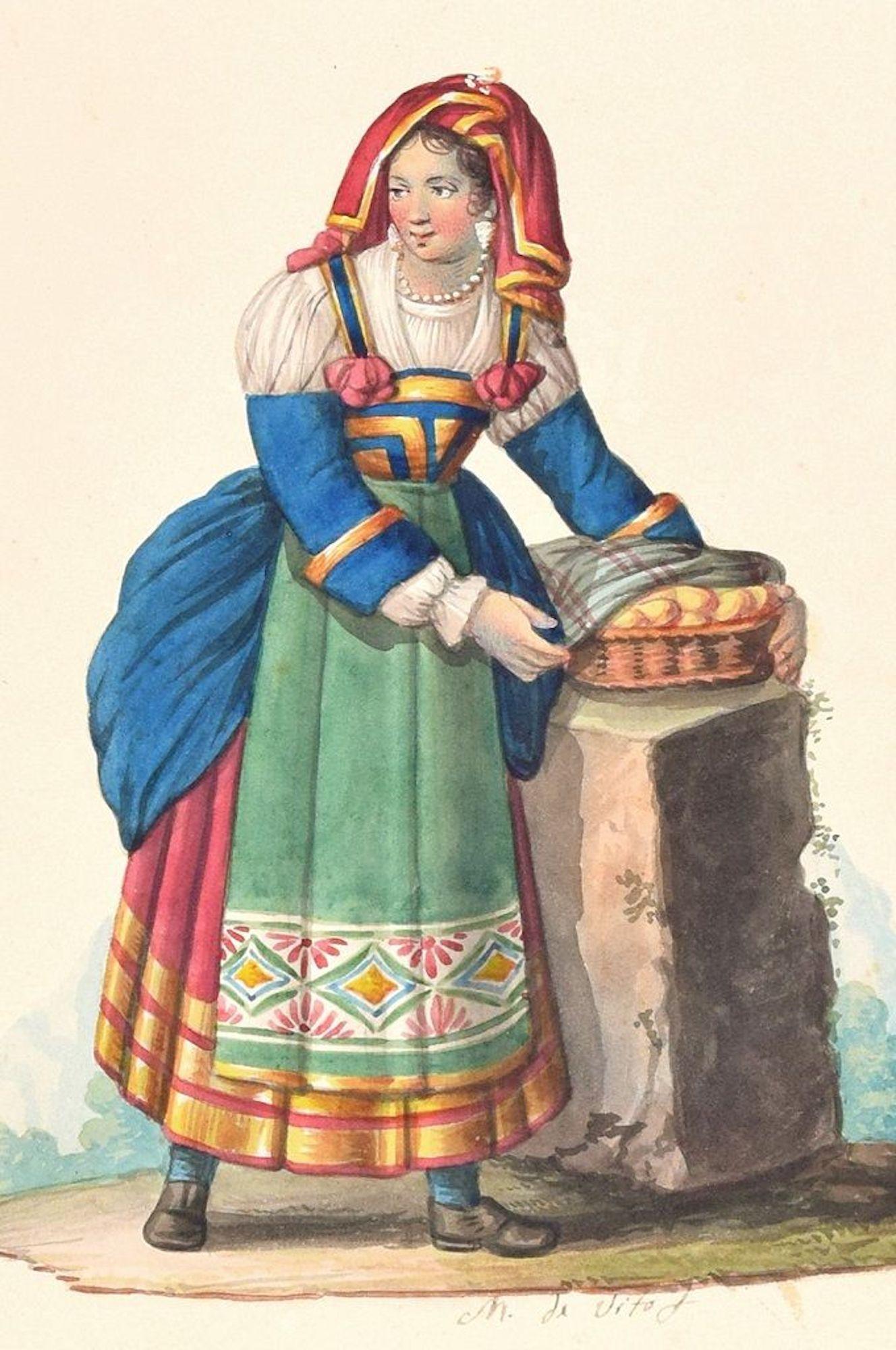 Michela De Vito Figurative Art - The maker  - Ink Watercolor by M. De Vito - Early 1800