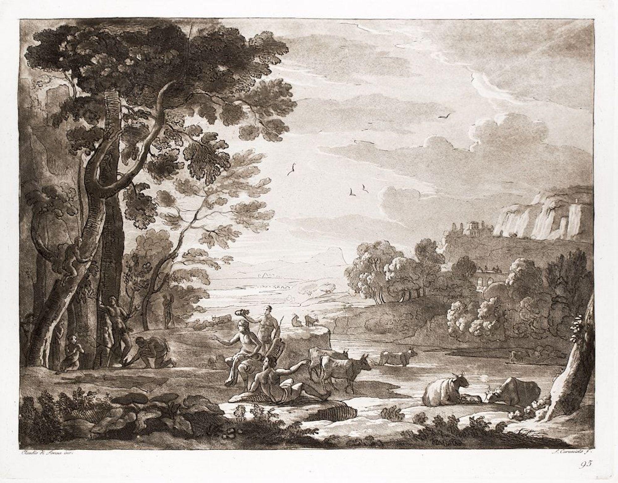 Ludovico Caracciolo Landscape Print – Liber Veritatis – Original B/W-Radierung nach Claude Lorrain – 1815