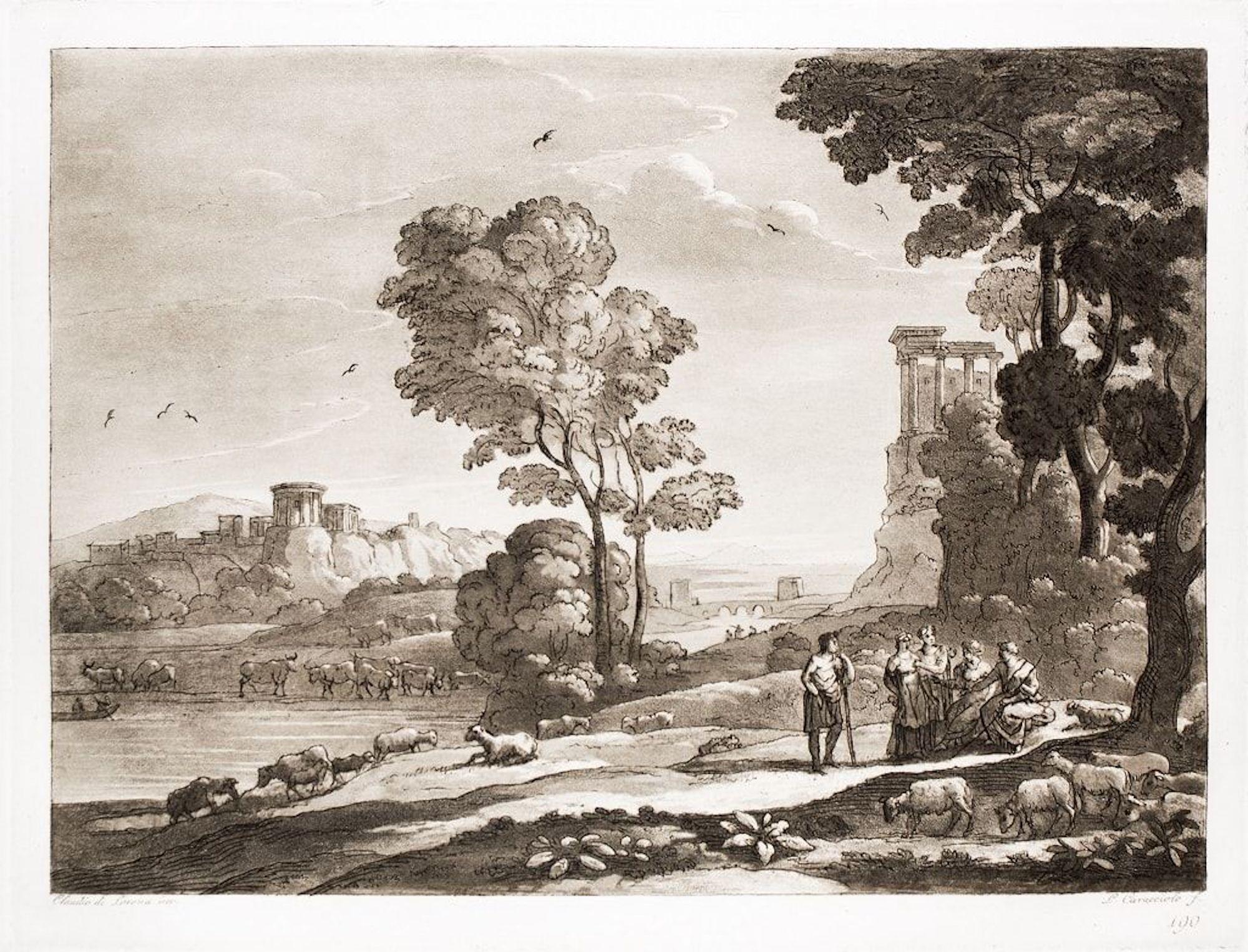 Ludovico Caracciolo Landscape Print - Liber Veritatis - Original B/W Etching after Claude Lorrain - 1815