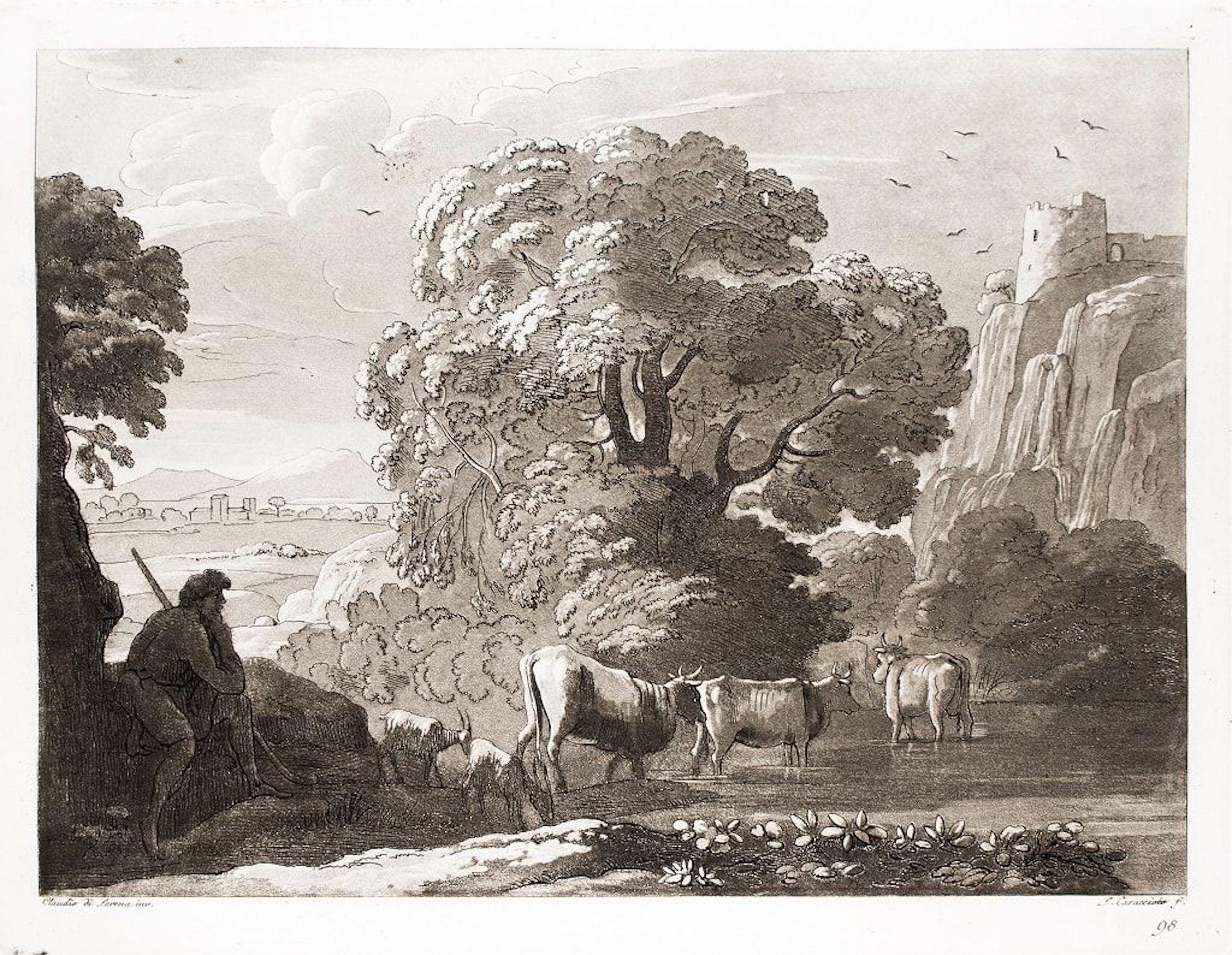 Ludovico Caracciolo Figurative Print - Liber Veritatis - B/W Etching after Claude Lorrain - 1815