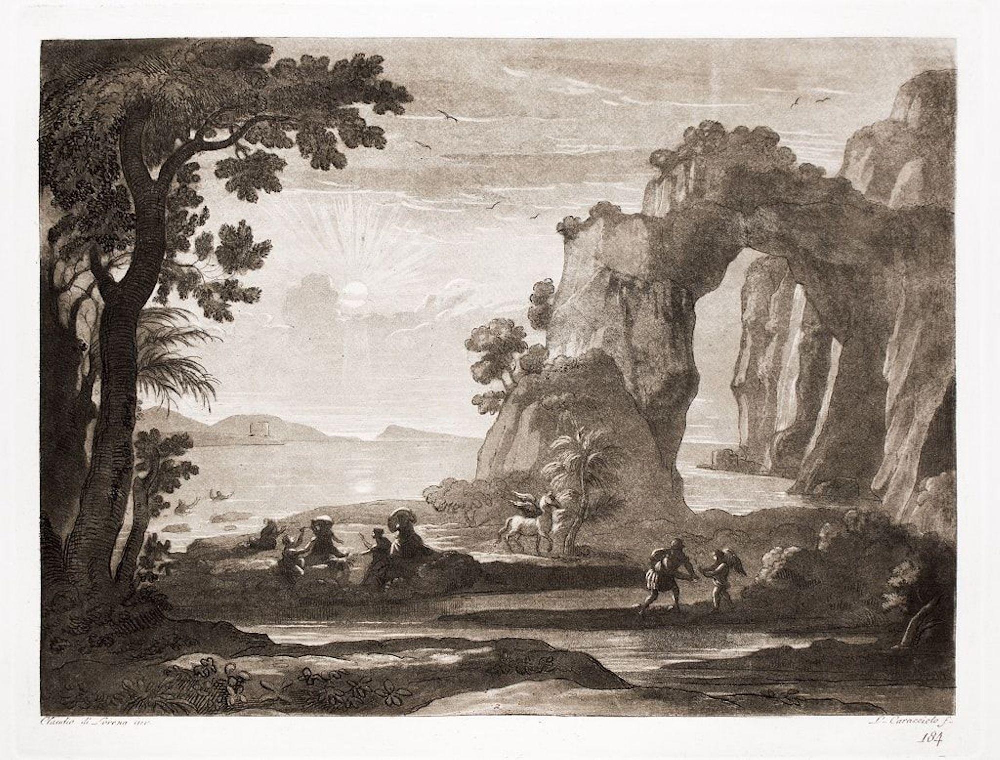 Ludovico Caracciolo Landscape Print - Liber Veritatis - Original B/W Etching after Claude Lorrain - 1815