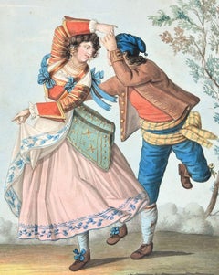 La Danza - Tinta y Acuarela Original de Artista Desconocido Siglo XIX