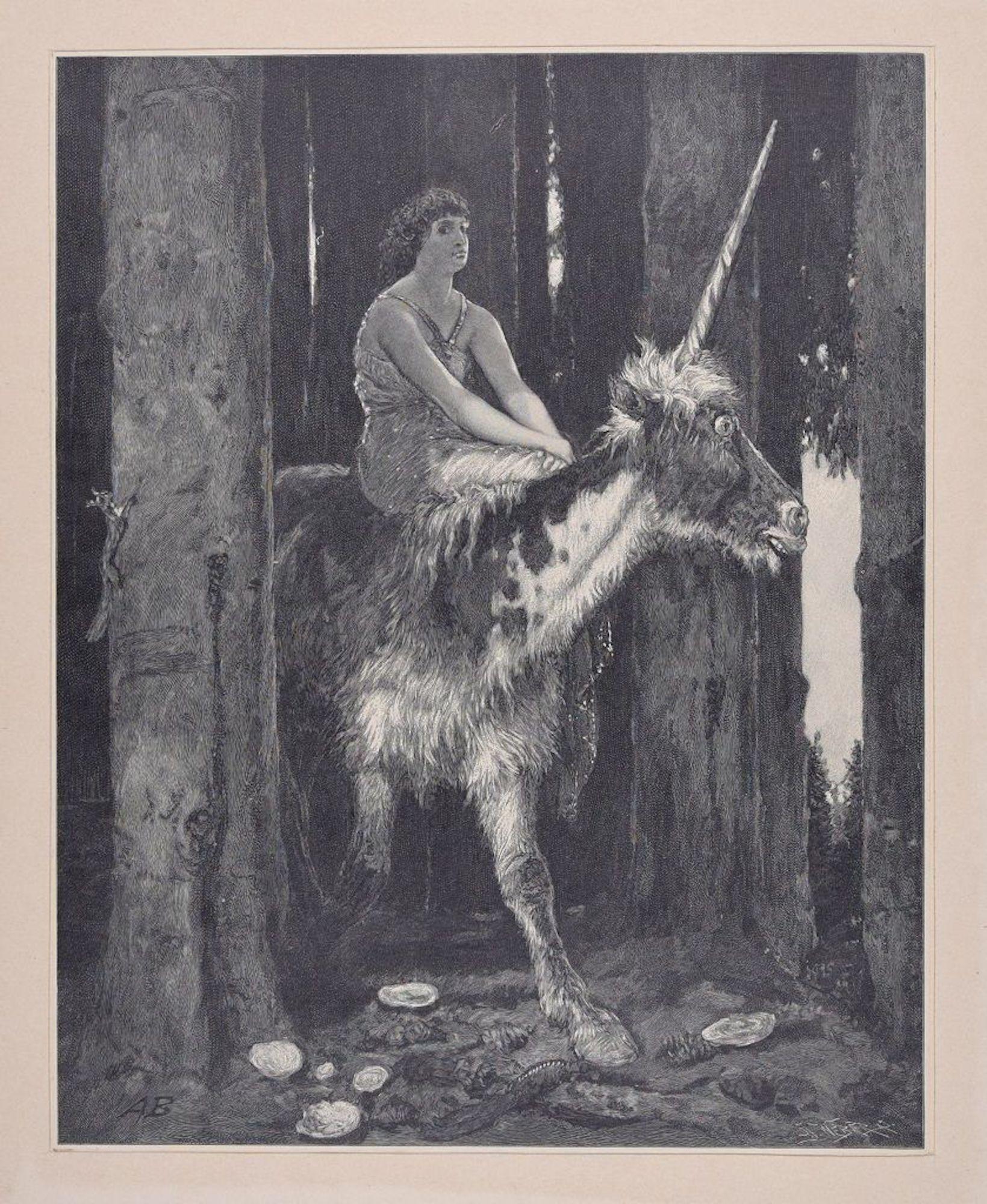 Arnold Bocklin (After) Figurative Print - Silence in the Woods - Original Woodcut After J.J. Weber - 1898