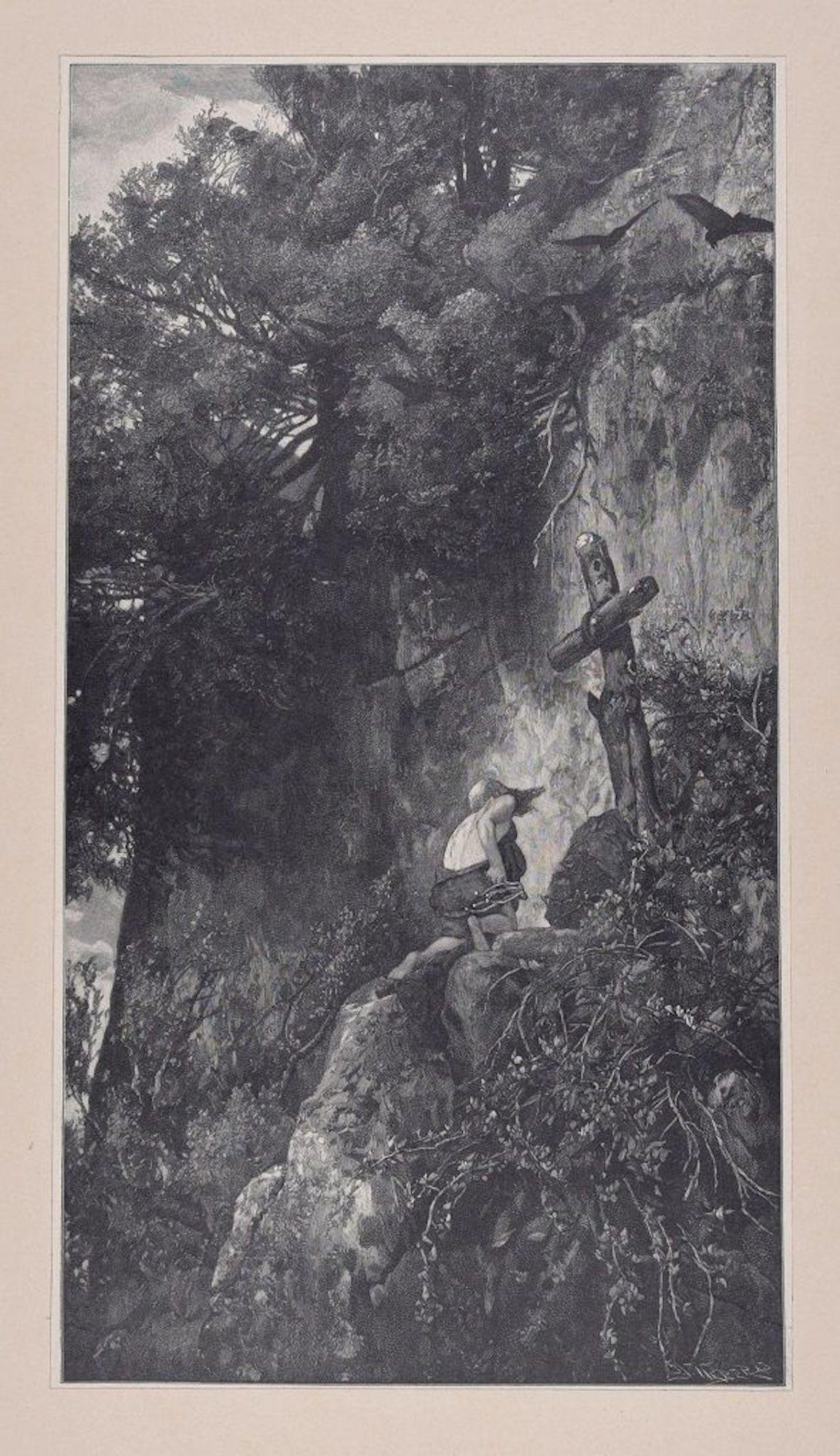 Der Büsser - Original Holzschnitt von J.J. Weber – 1898