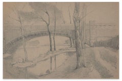 Ponte sul fiume - Carboncino e matita di E.-L. Minet - 1919