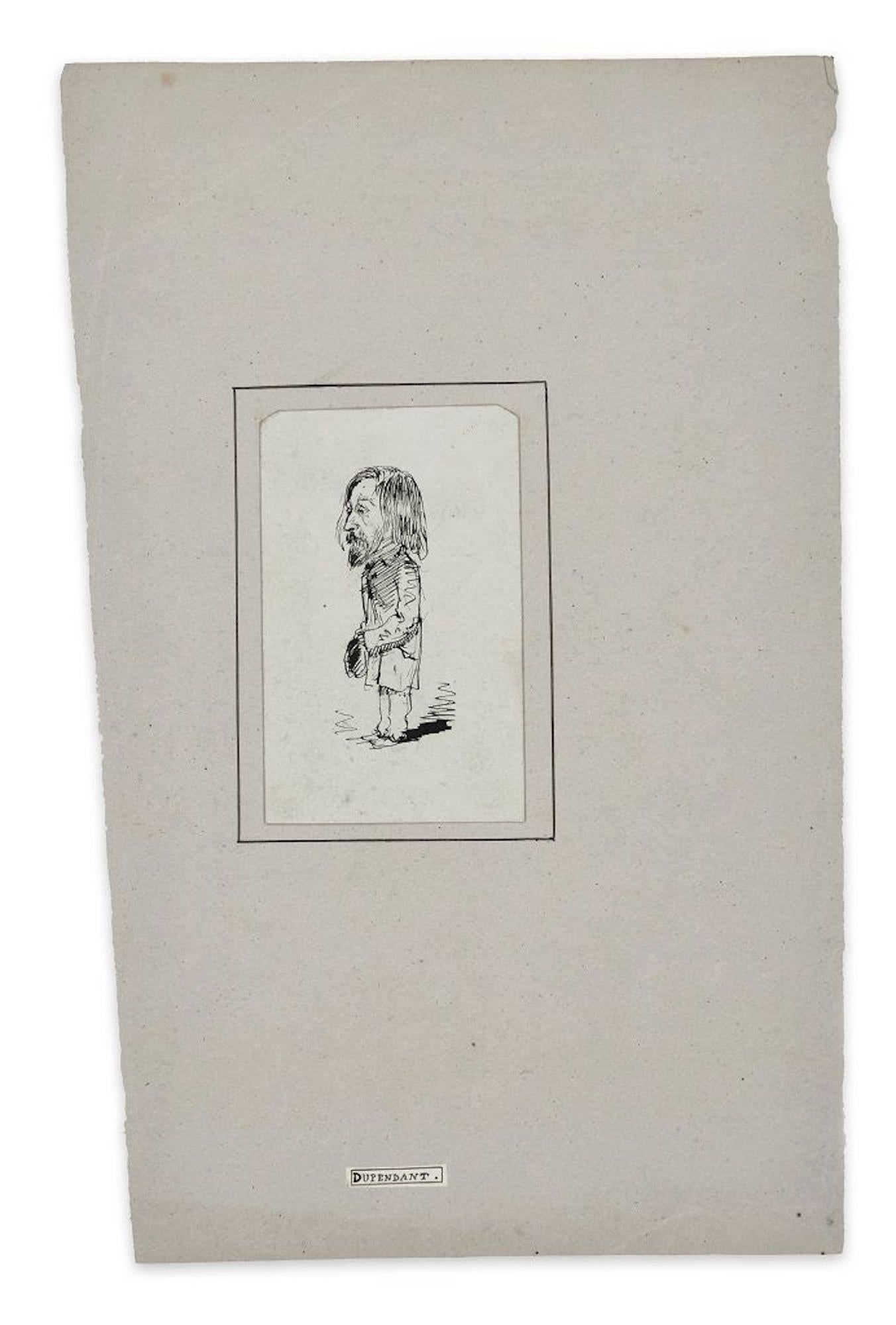 Dupendant - Original Pen Drawing by Unknot French Artist End of 19th Century - Gray Figurative Art by Unknown