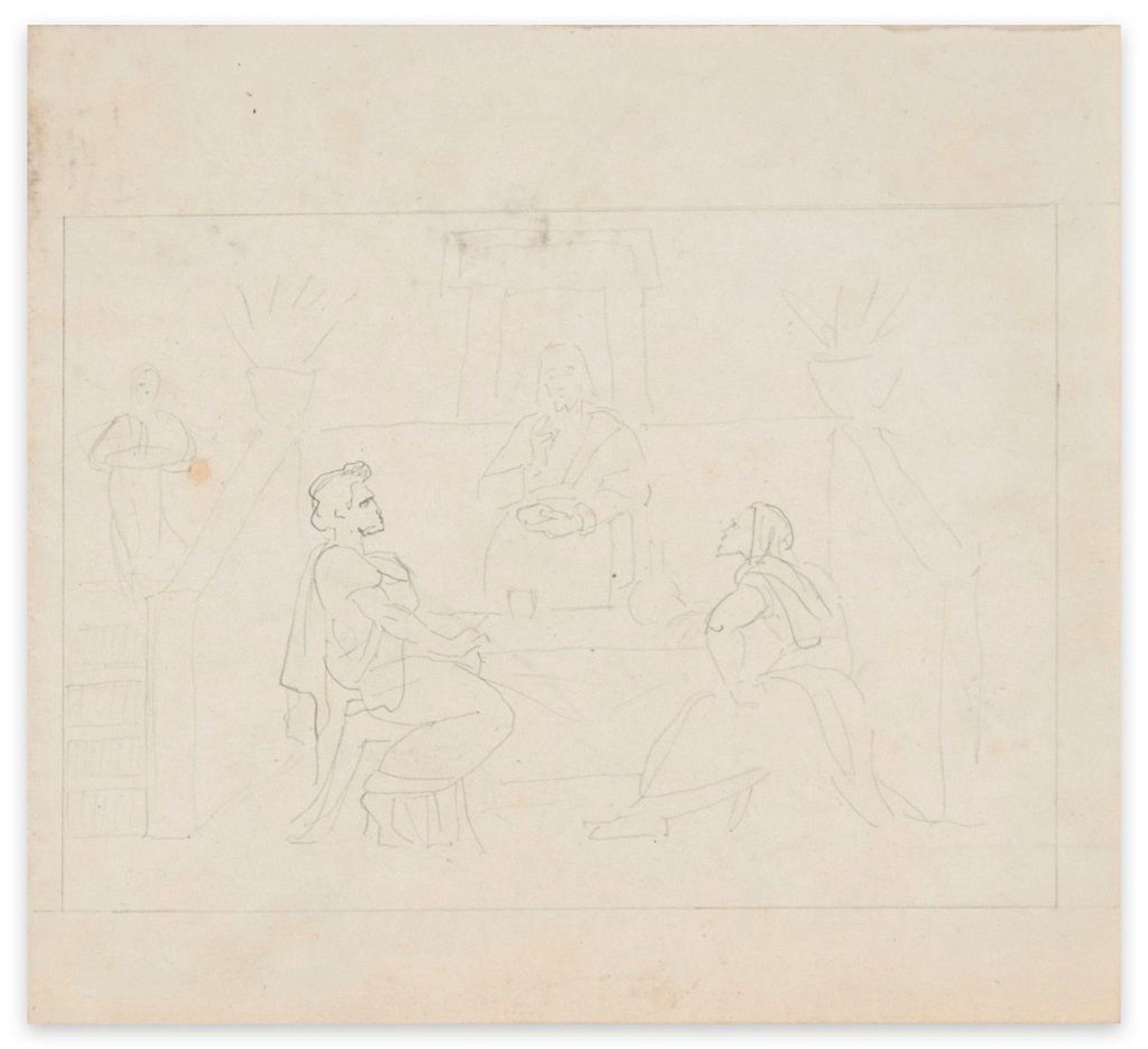The Supper of Emmaus - Pencil Drawing by M. Dumas - 1850s