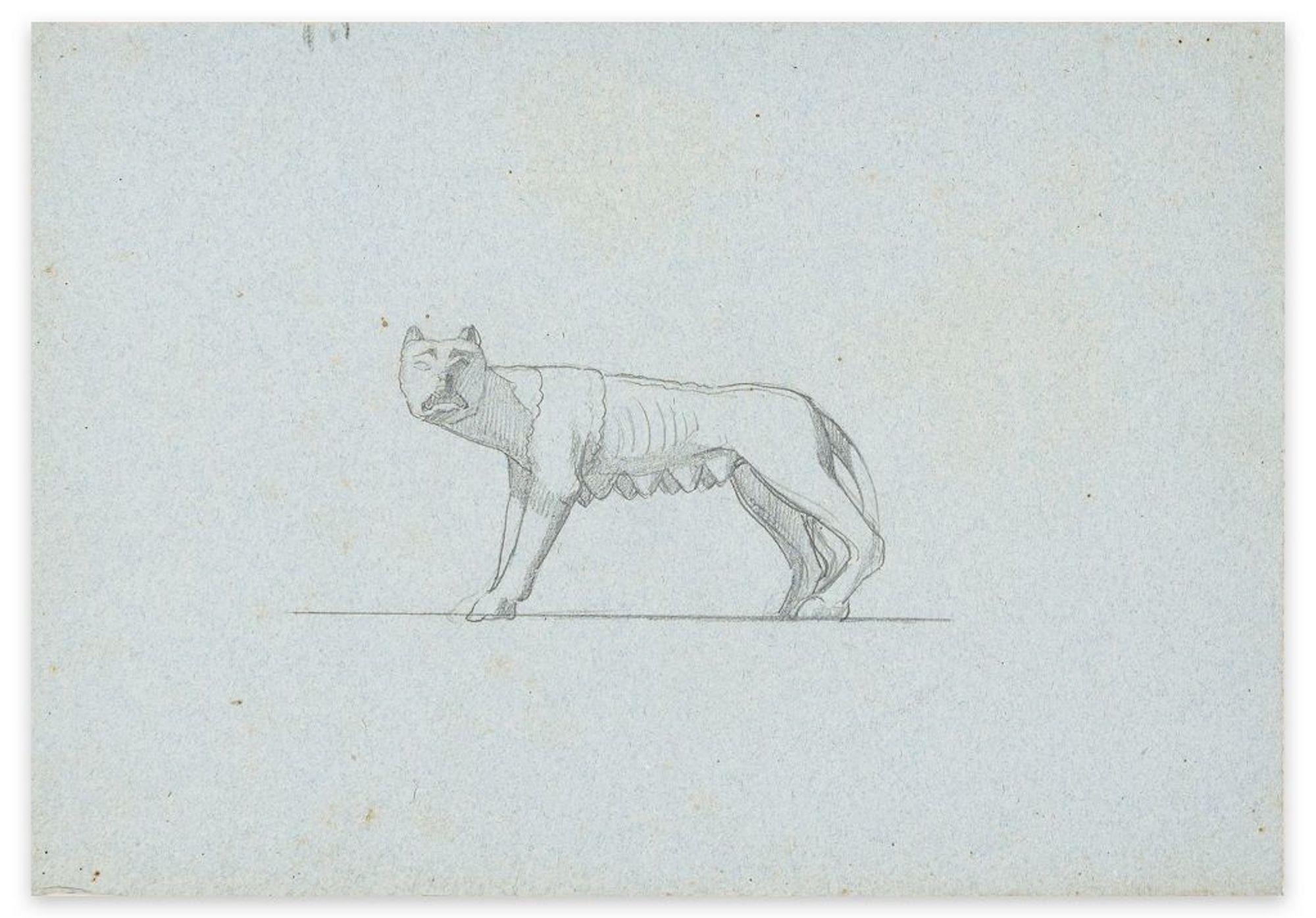 Michel Dumas Animal Art - Capitoline She-Wolf - Pencil Drawing by M. Dumas - 1850s