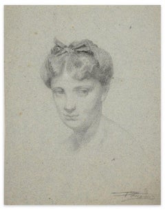 Portrait of Woman - Original Charcoal Drawing by Unknown French Artist - 1800