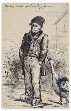 Un Gros Bonnet de Fuilly. Les Oioes - China Ink Drawing by A.C. Rodet - Mid 1800