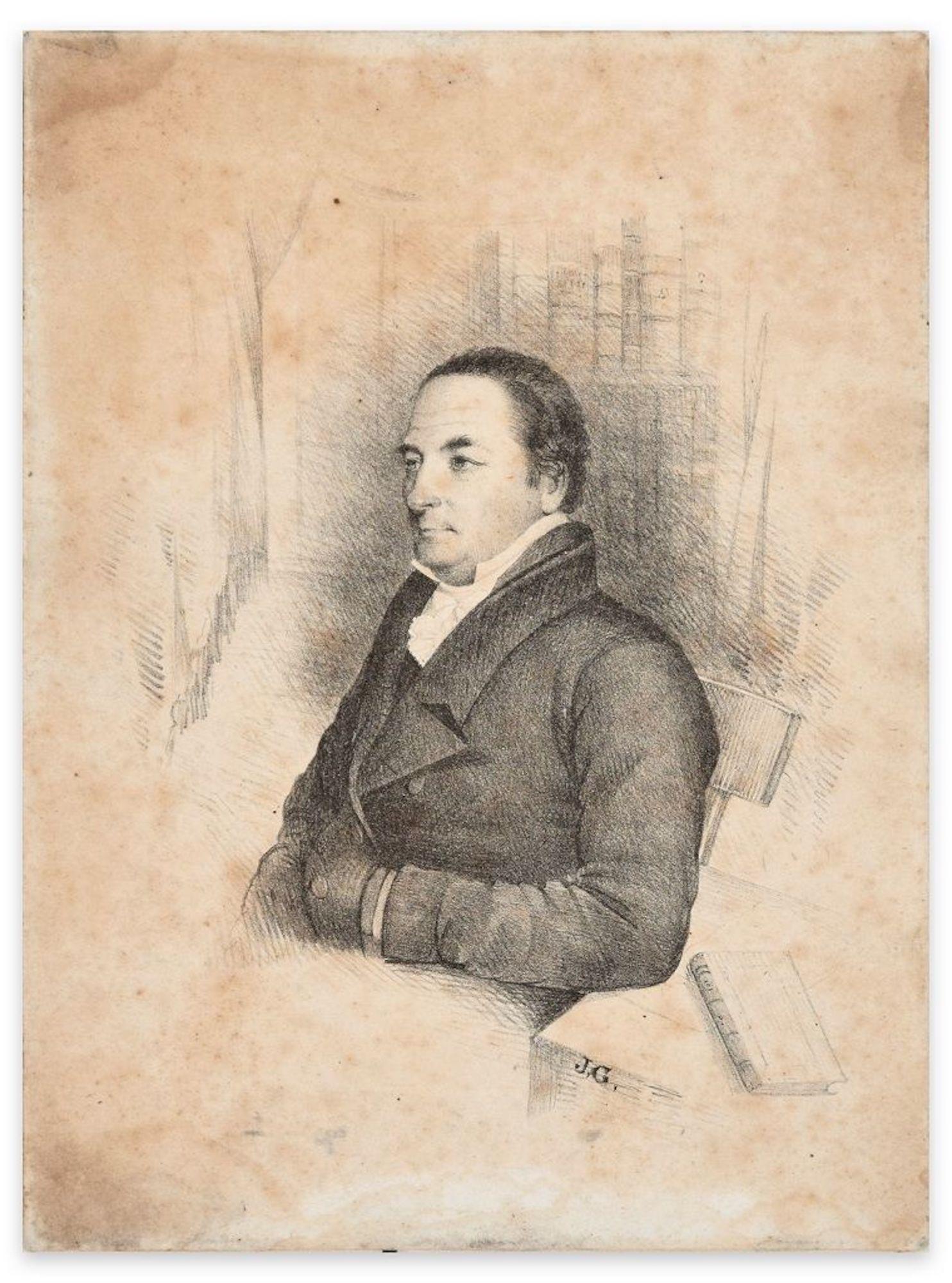 Male Portrait - Original Pencil and Charcoal Drawing by French Artist Late 1800