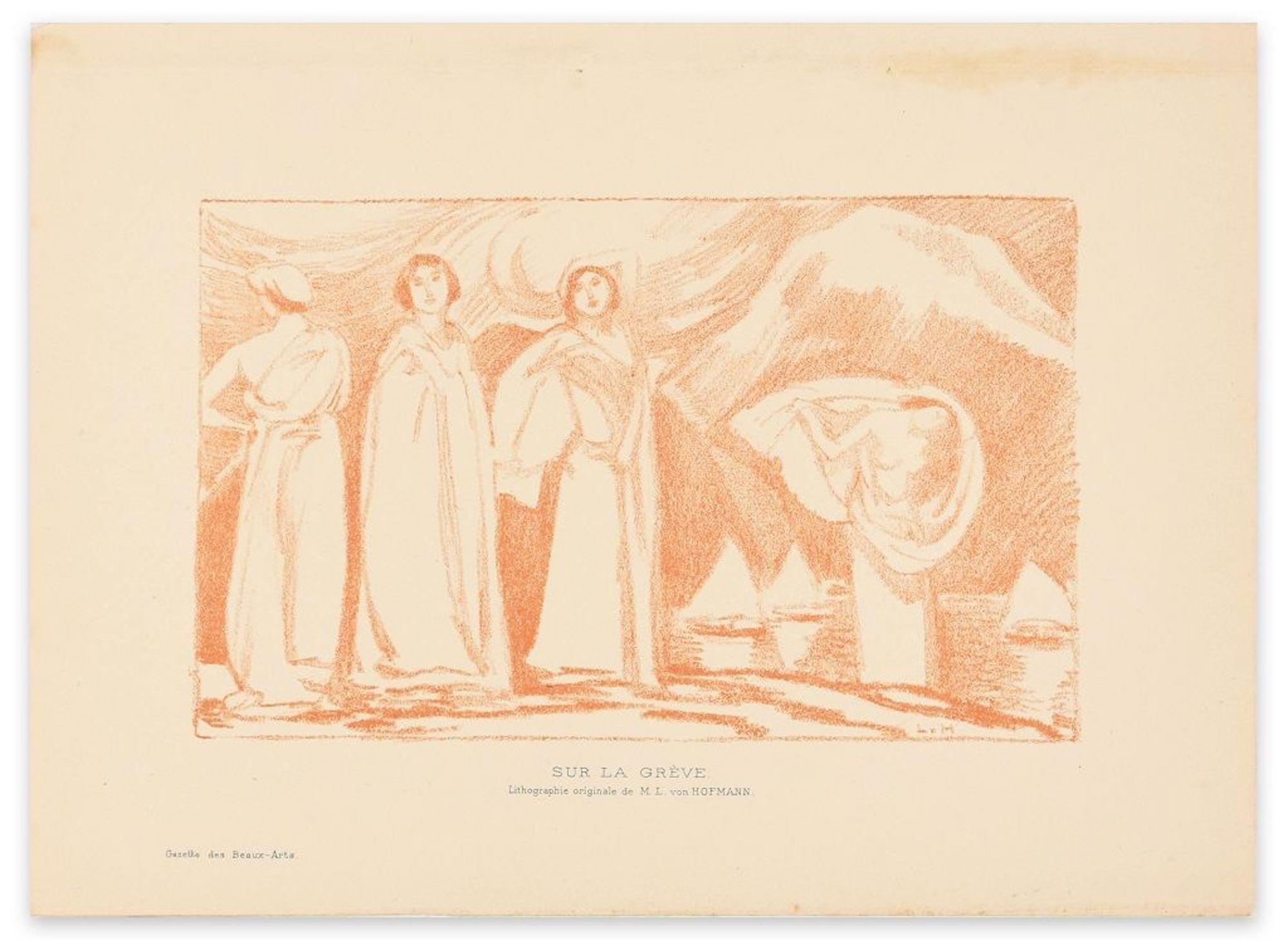 Sur la Grève - Original Lithograph by L. von Hoffmann - 1910 ca. - Print by Ludwig von Hoffmann