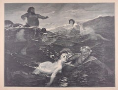 In the Game of Waves - Original Woodcut by J.J. Weber - 1898