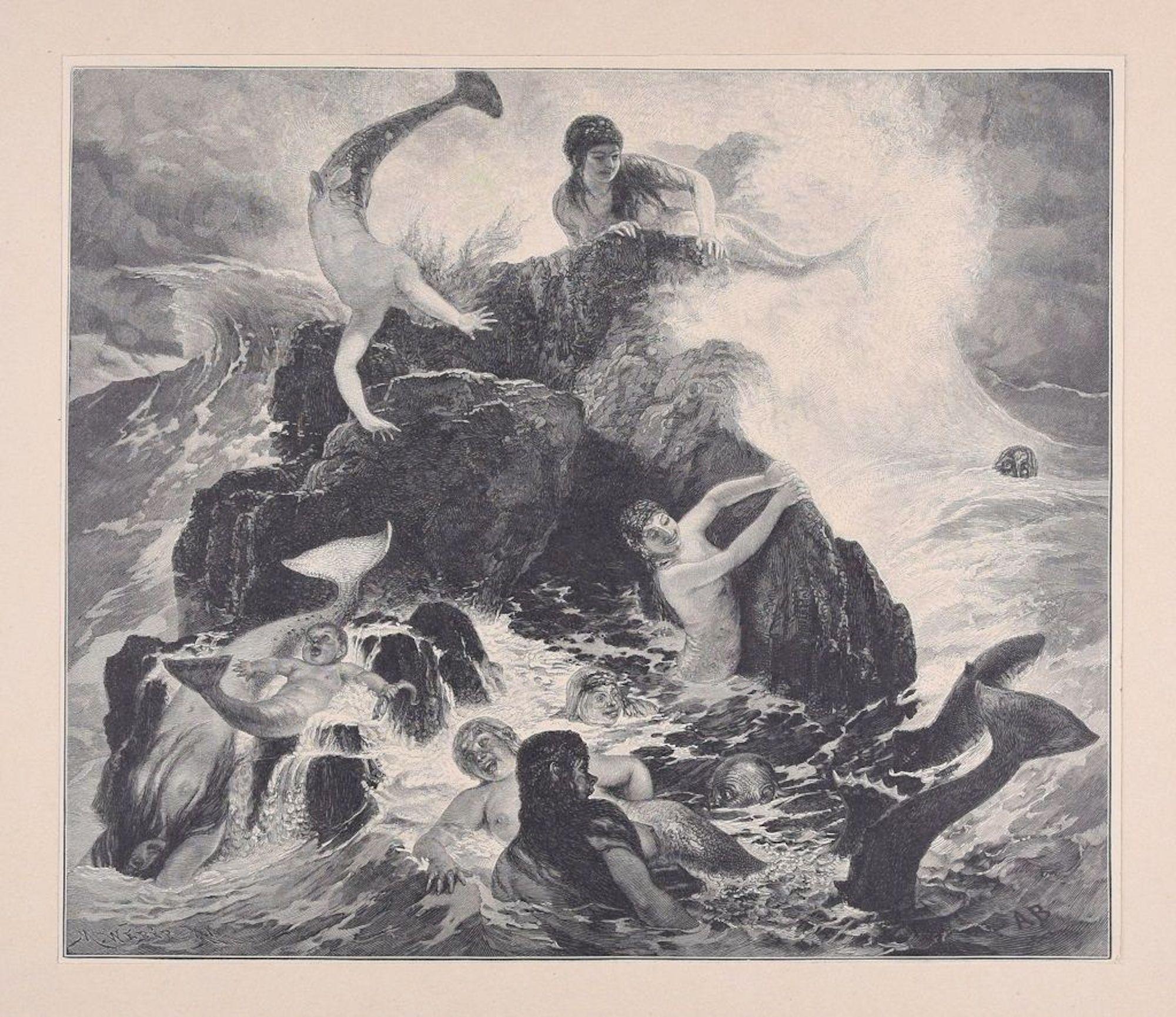The Neiads – Original-Holzschnitt von J. Weber – 1898