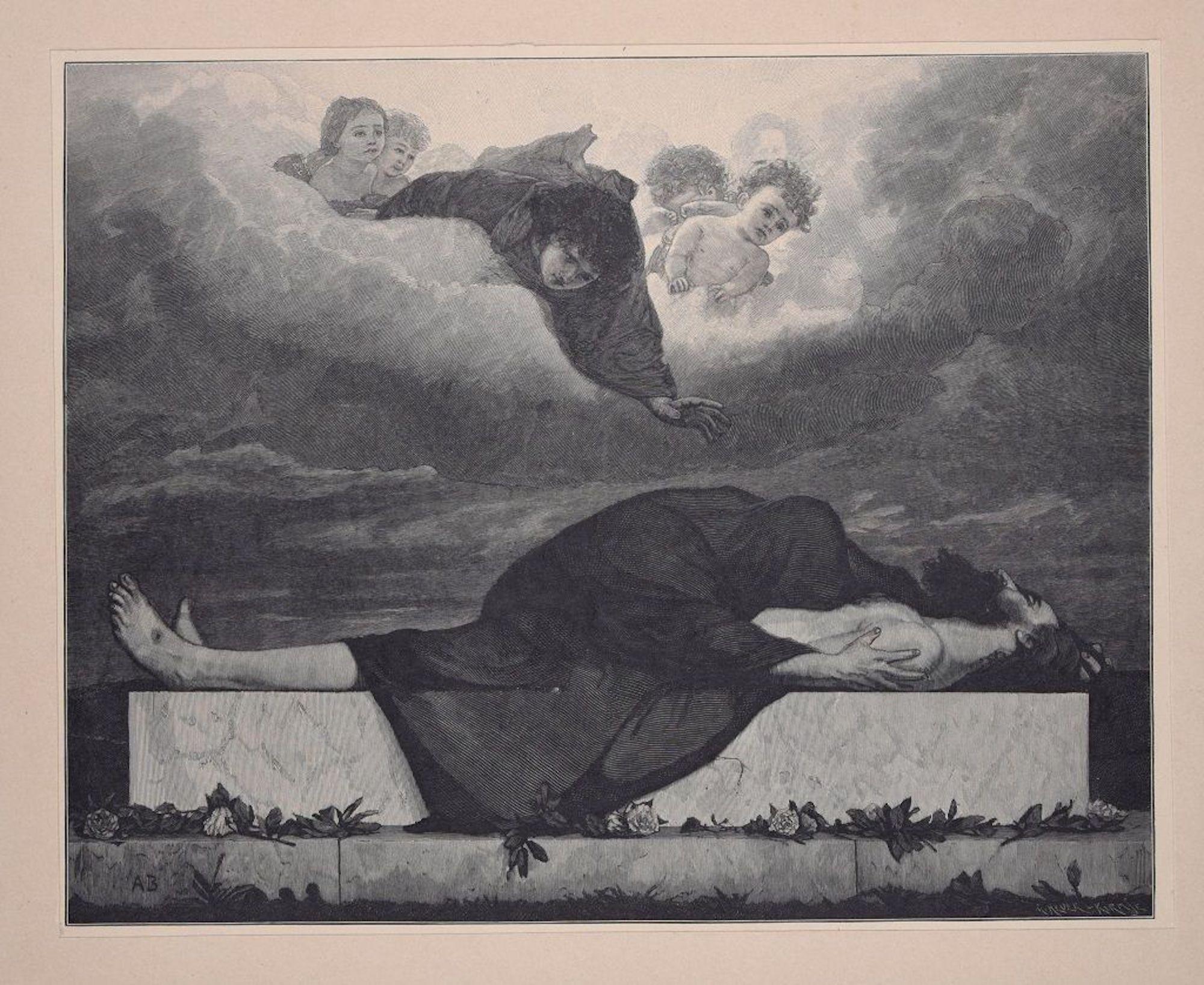 Arnold Bocklin (After) Figurative Print - Pity - Original Woodcut by J.J. Weber - 1898