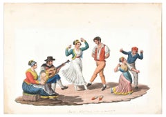 Tarantella  - Watercolor by M. De Vito - 19th Century