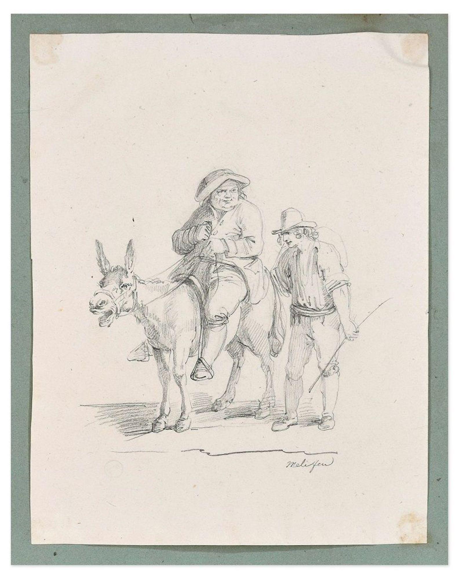 Bauern – Original Tintenzeichnung, 19. Jahrhundert
