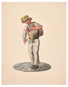 Acquaiolo in Strada - Original Tinte und Aquarell - 1828