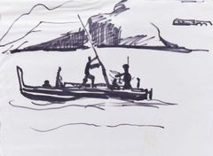 Gondola - lack Marker Drawing on Paper - Mid 20th Century