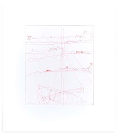 Ship - Dessin au stylo rouge sur papier - Milieu du XXe siècle