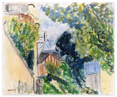 Outdoor View - Original Watercolor on Paper by Caroline Hill - 1970s