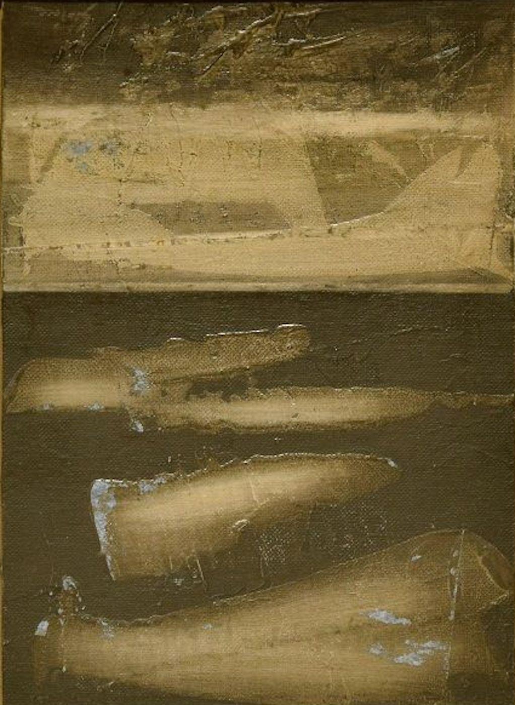 Abmessungen des Bildes: 29 x 19 cm.

Die schwarze Komposition ist ein wunderschönes Original in Mischtechnik auf Leinwand von Mario Sinisca (Neapel, 1929), einem italienischen Meister der Nachkriegszeit, der sich keiner künstlerischen Strömung