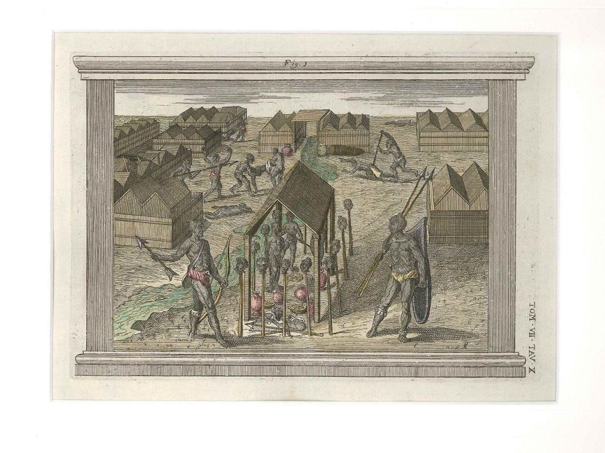 El empalamiento del enemigo - Aguafuerte de G. Pivati - 1746/1751 - Print de Gianfrancesco Pivati