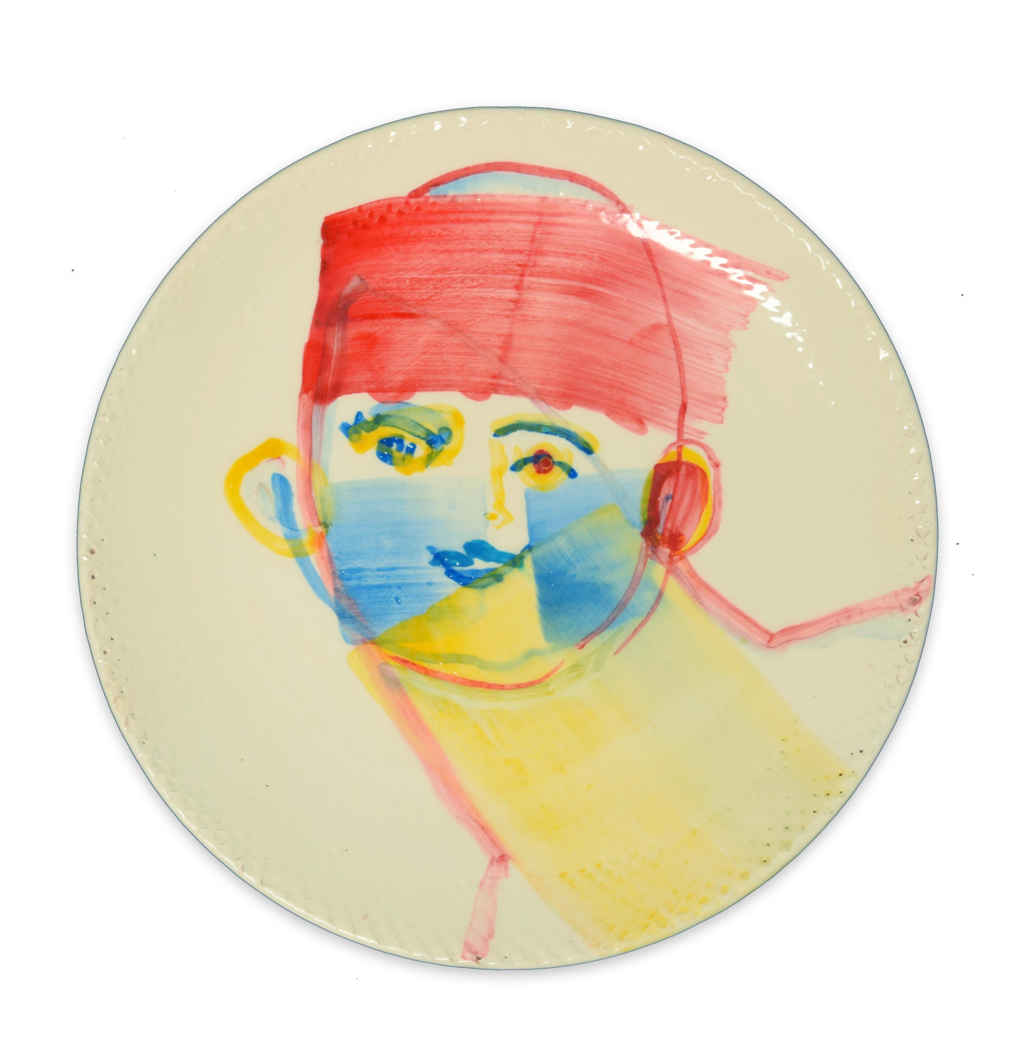 Chinese Man - Original  Hand-made Flat Ceramic Dish by A. Kurakina - 2019 - Art by Anastasia Kurakina