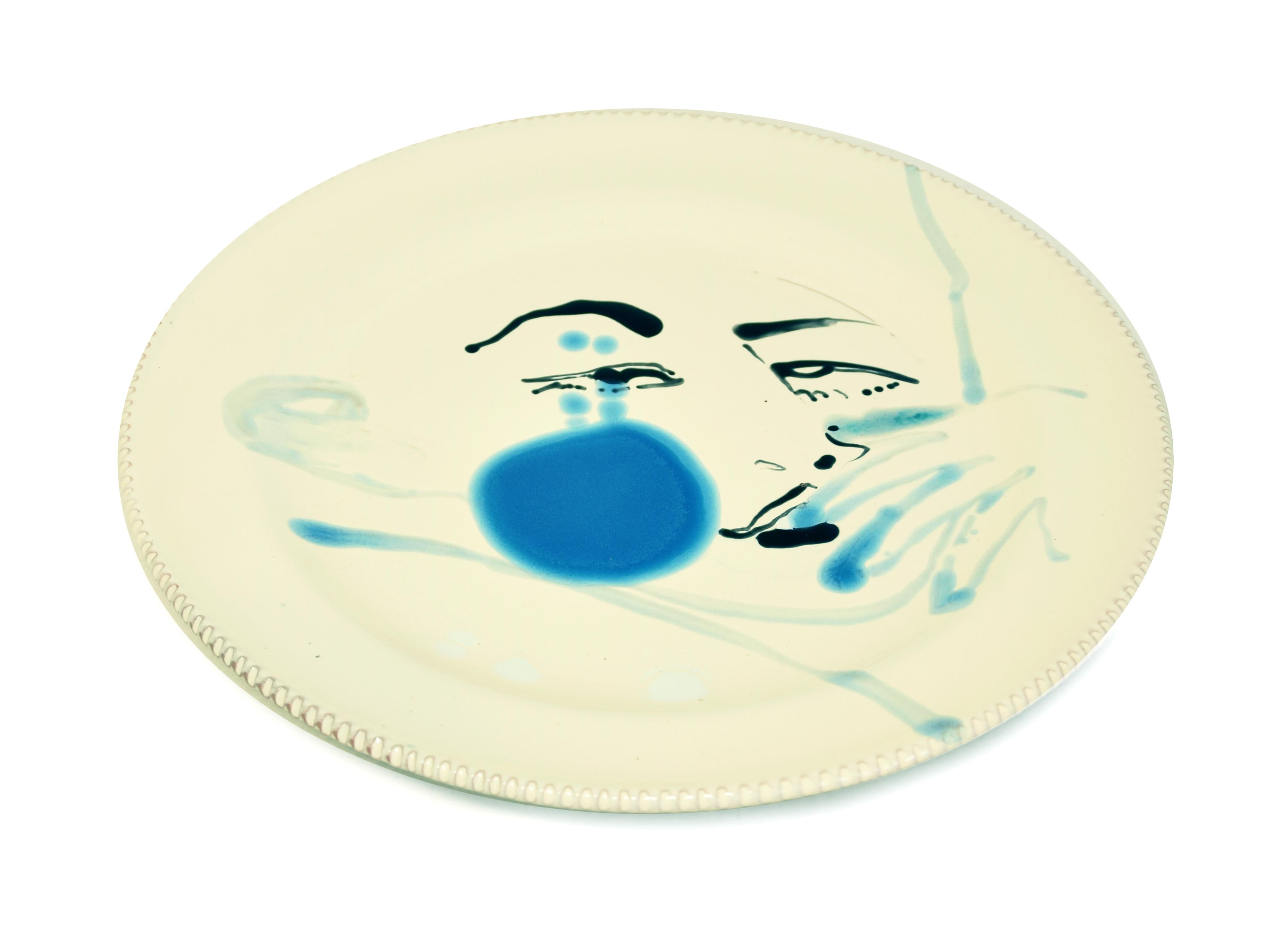Blue Stain - Original  Hand-made Flat Ceramic Dish by A. Kurakina - 2019 - Art by Anastasia Kurakina