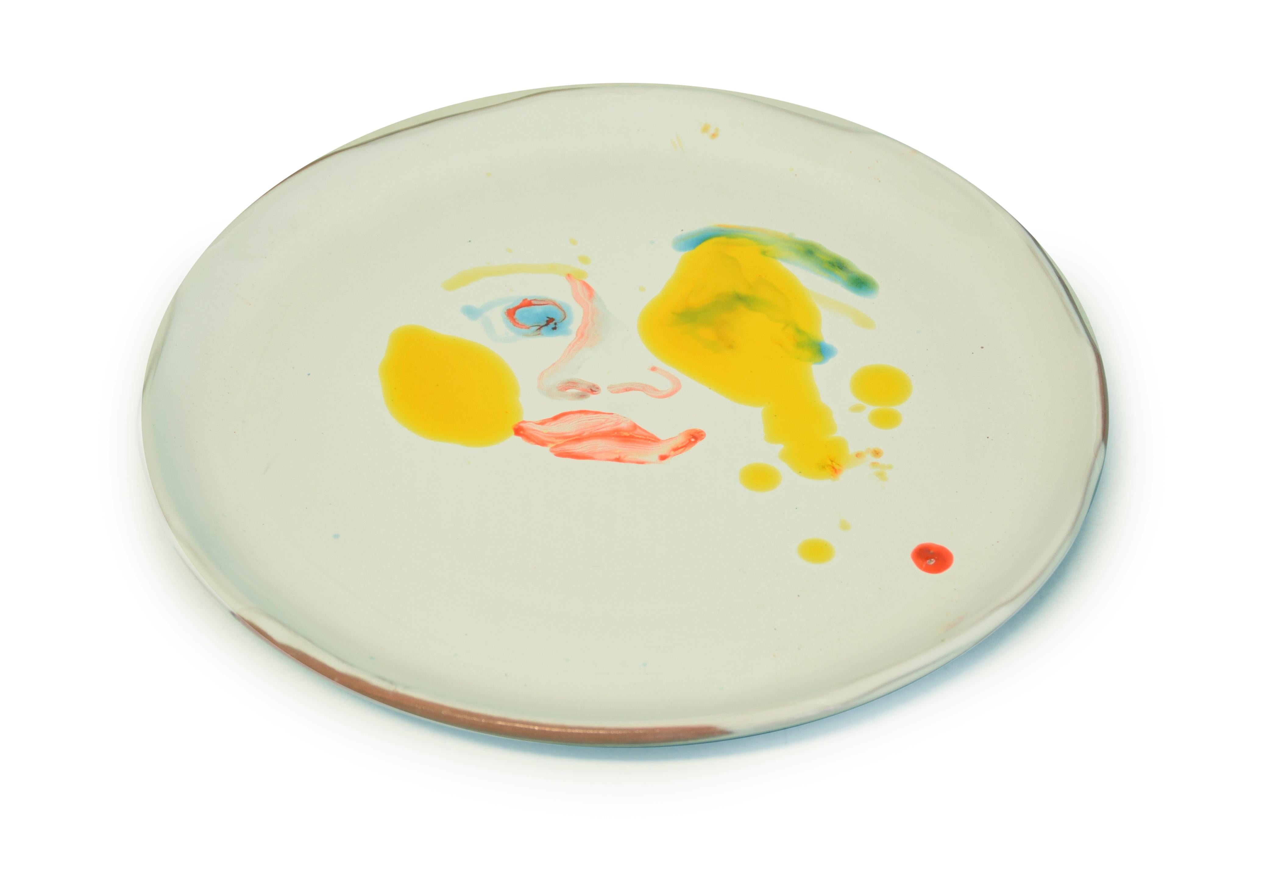Yellow Stains - Original  Hand-made Flat Ceramic Dish by A. Kurakina - 2019 - Art by Anastasia Kurakina