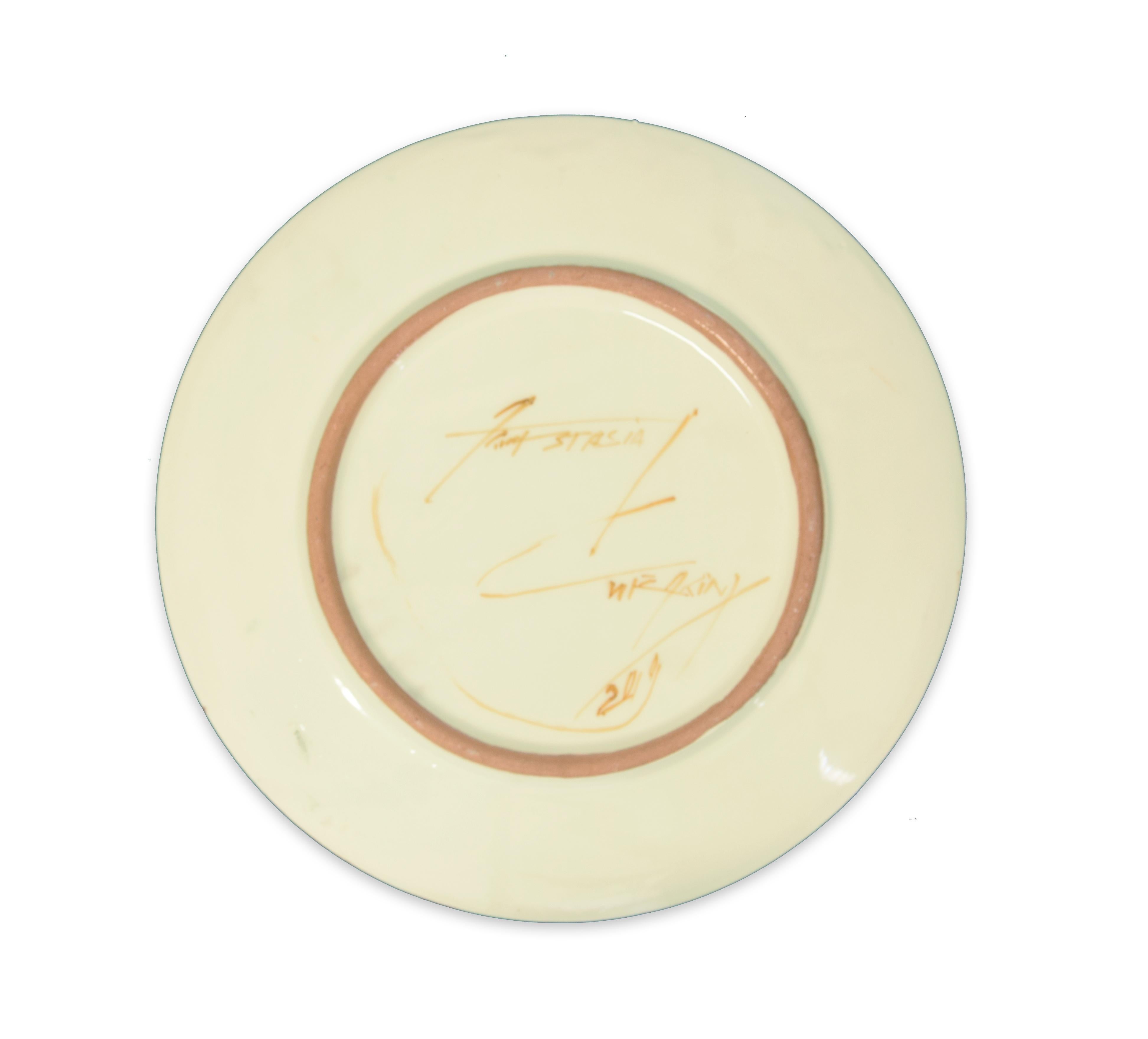 Golden Ringlets is a hand-made ceramic flat dish, hand-painted and realized by the artist, Anastasia Kurakina in 2019. 

Signed and dated on the back at the center.

This is a wonderful artist's dish of ceramic representing an interesting female