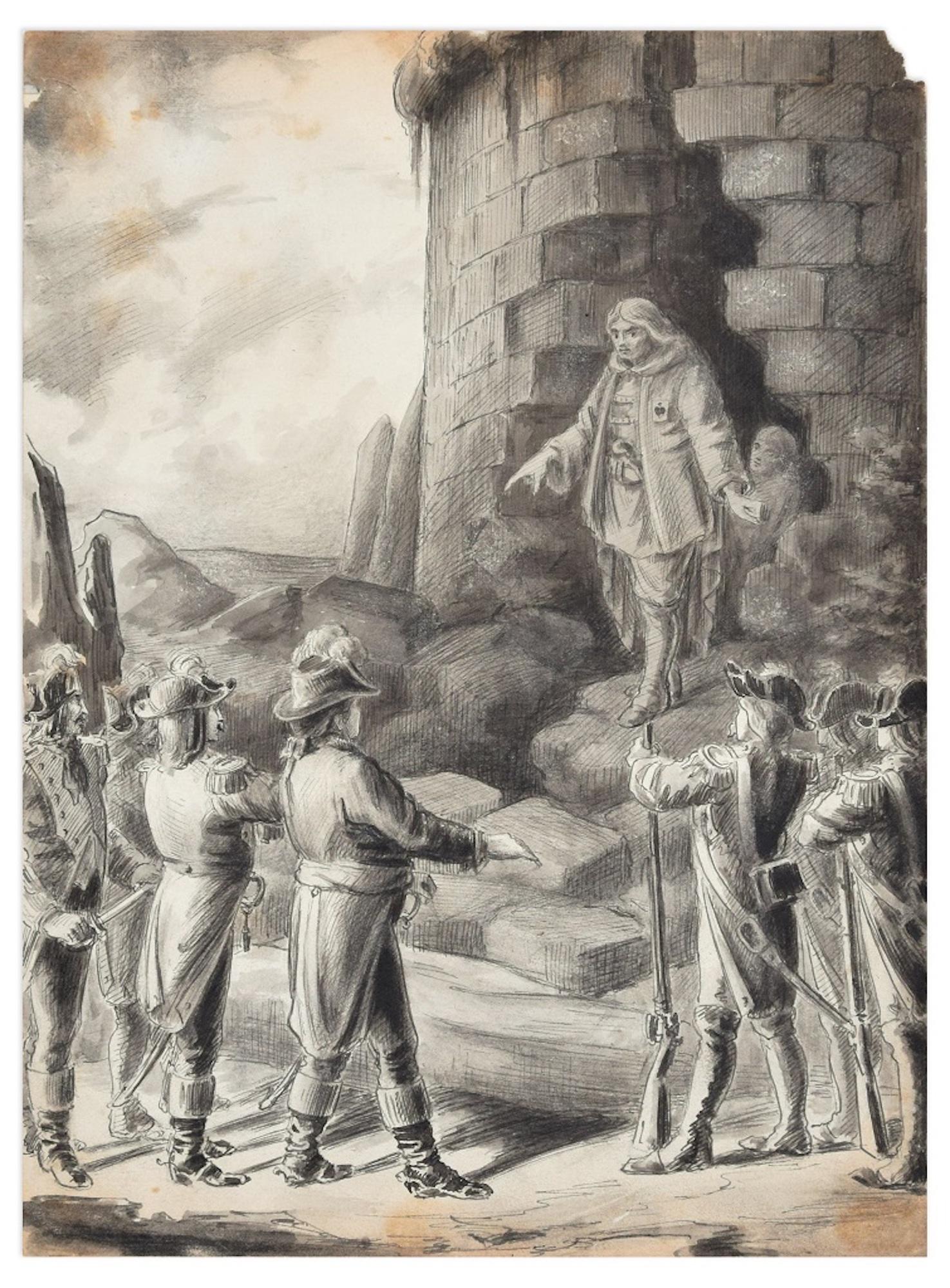 Unknown Figurative Art - Scène de l'Insurrection Vendéenne - Pencil Drawing 19th Century