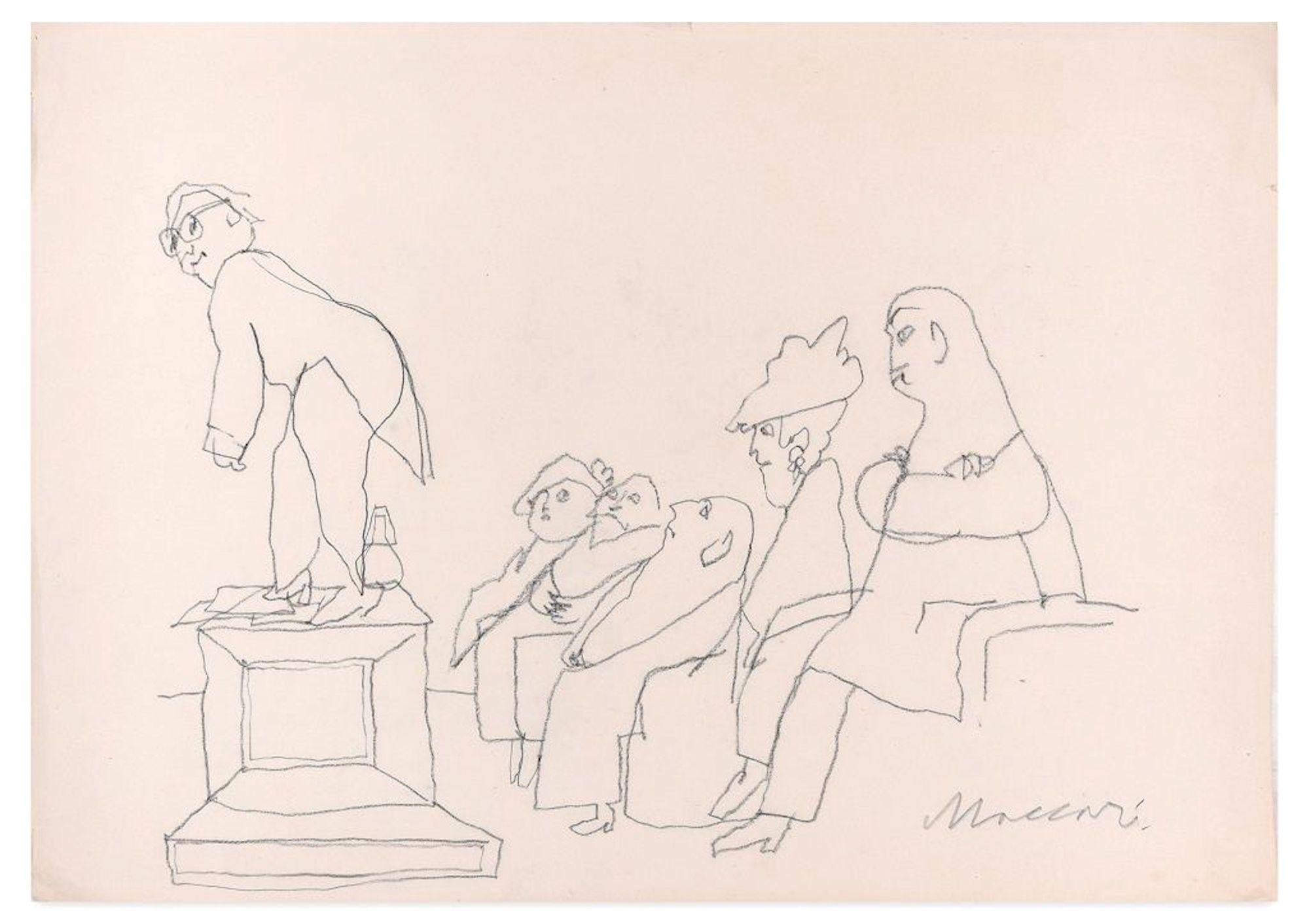 Spettacolo - Original Pen Drawing by M. Maccari - Mid 20th Century